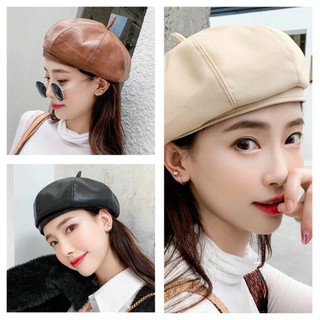 Mũ nón nồi da Beret nữ cute cá tính Hàn Quốc giữ ấm mùa đông chất liệu da đẹp