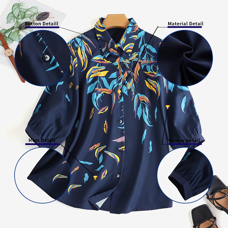 Áo sơ mi ZANZEA tay lửng cổ bẻ in họa tiết thanh lịch thời trang dành cho nữ