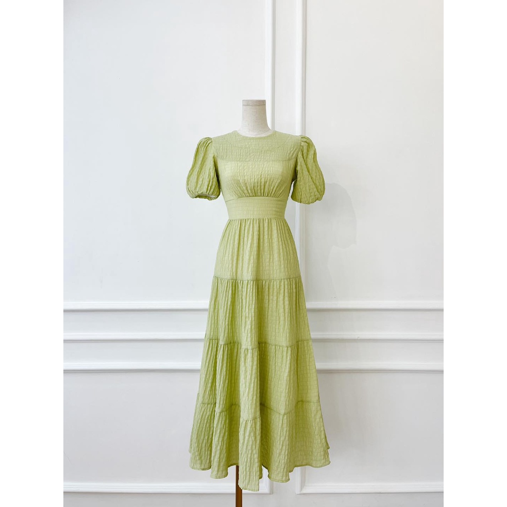 [HÀNG THIẾT KẾ CAO CẤP] Đầm Maxi Tay Phồng Xốp Nhún Phân Tầng Chit Eo Tôn Dáng Đi Biển / Công Sở Màu Trắng