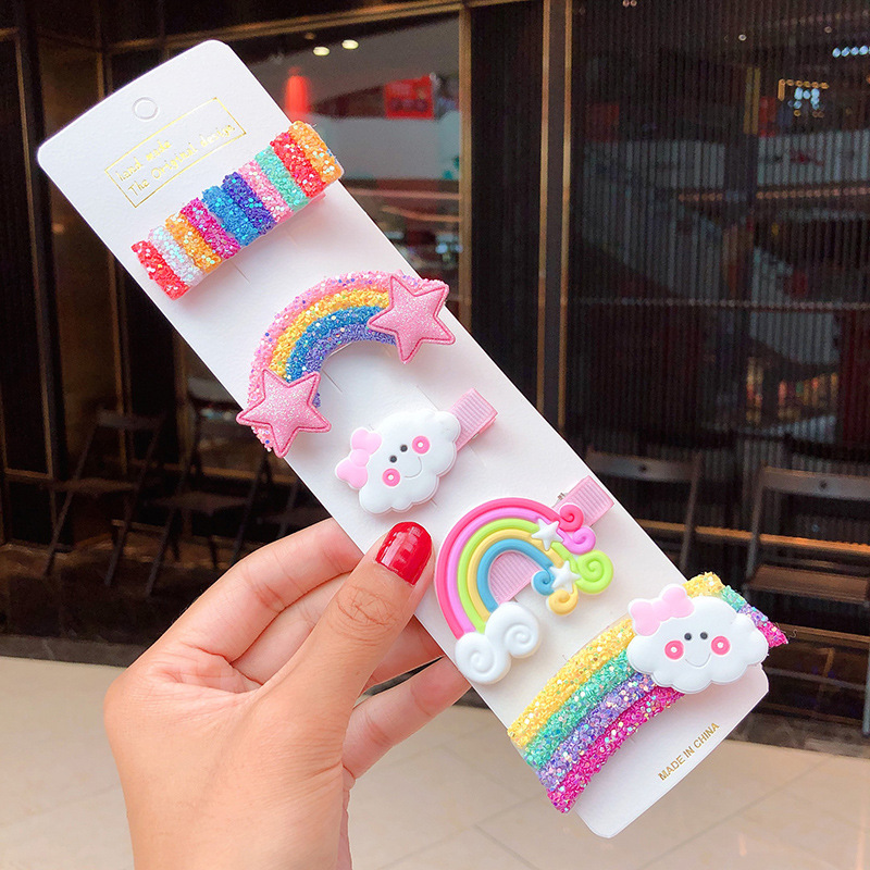 Kẹp Tóc Hình Đám Mây/Cầu Vồng Đính Kim Sa Dễ Thương Kiểu Hàn Quốc