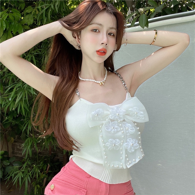 Áo dệt kim ZHELIHANGFEI hai dây thắt nơ