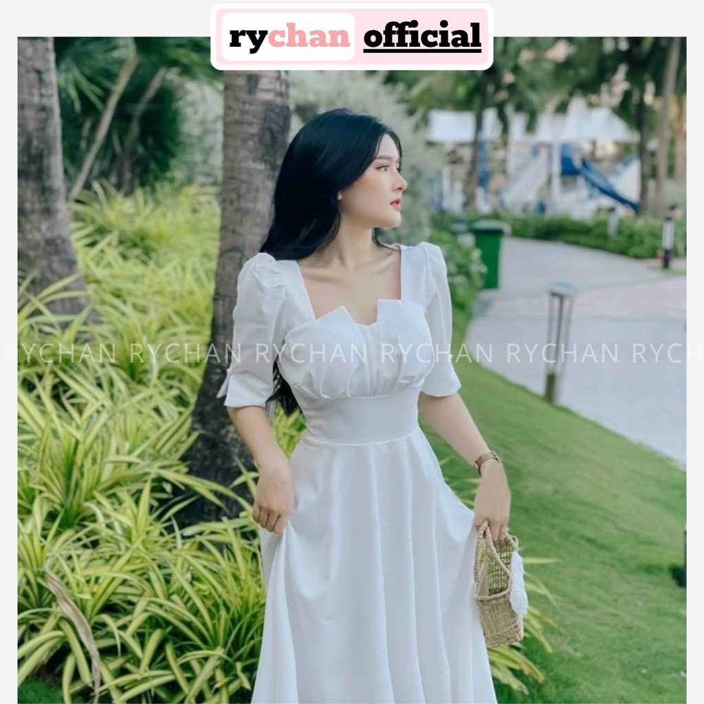 Đầm Nữ Dự Tiệc Cưới Dáng Dài Cổ Xếp Cực Lạ Tay Lửng Bo Eo Màu Trắng [ẢNH THẬT CUỐI] - DX9824