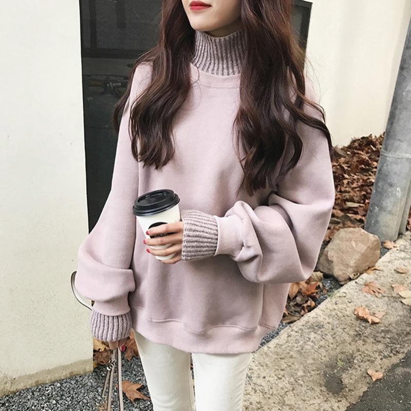 Women Sweater Autumn Winter Cute Solid Color Sweatshirt Loose Casual Turtleneck Long Sleeve Women Jacket | BigBuy360 - bigbuy360.vn