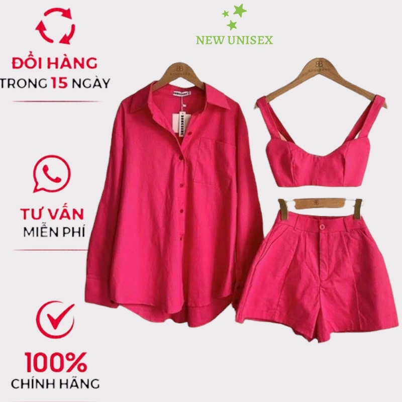 Sét Bộ 3 Món Chất Siu Có Áo Ngực 2 Dây, Quần Đùi Và Áo Khoác Sơ mi Thời Trang Dạo Biển, Đi Chơi, Du Lịch [NEW UNISEX]