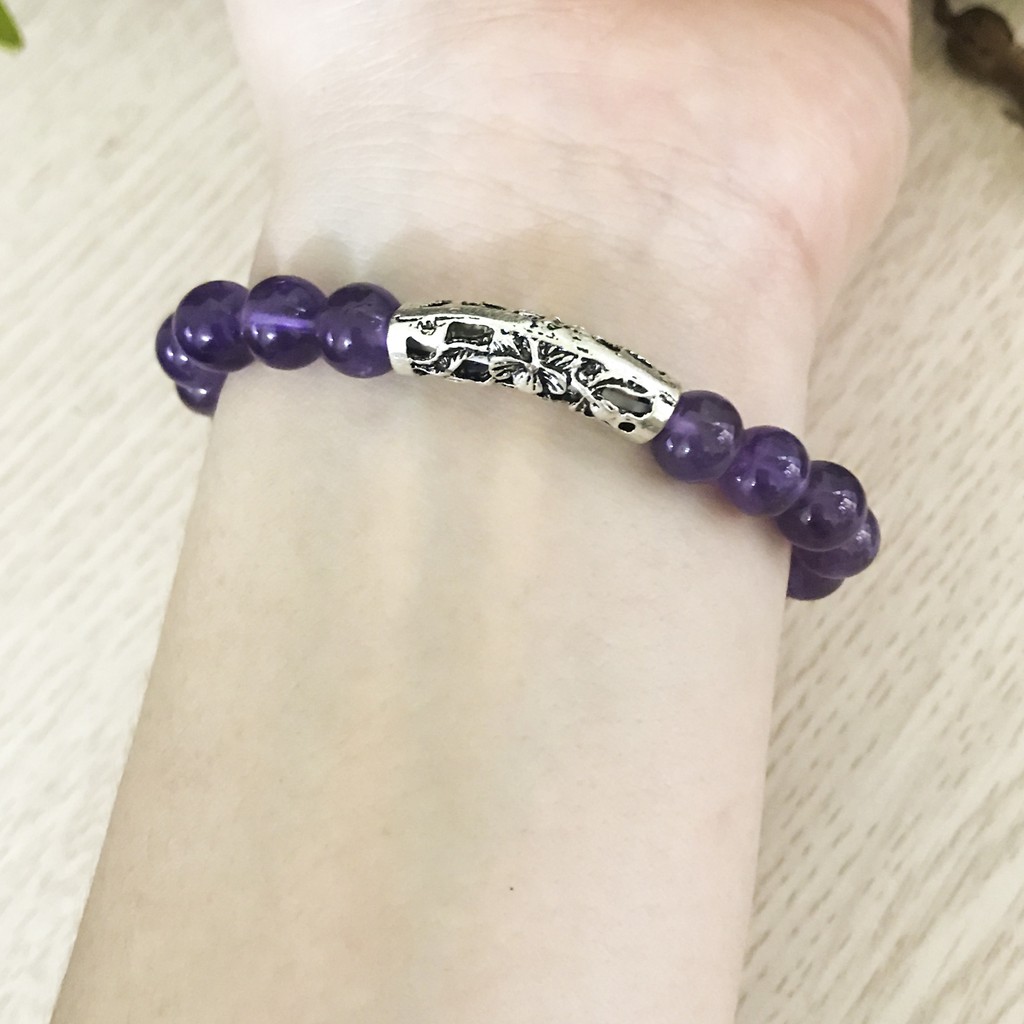 Vòng Tay Cho Mệnh Hỏa ( Thổ ) - Vòng Tay Nữ TA Tím 8mm Mix Charm Cầu Bạc V347-8