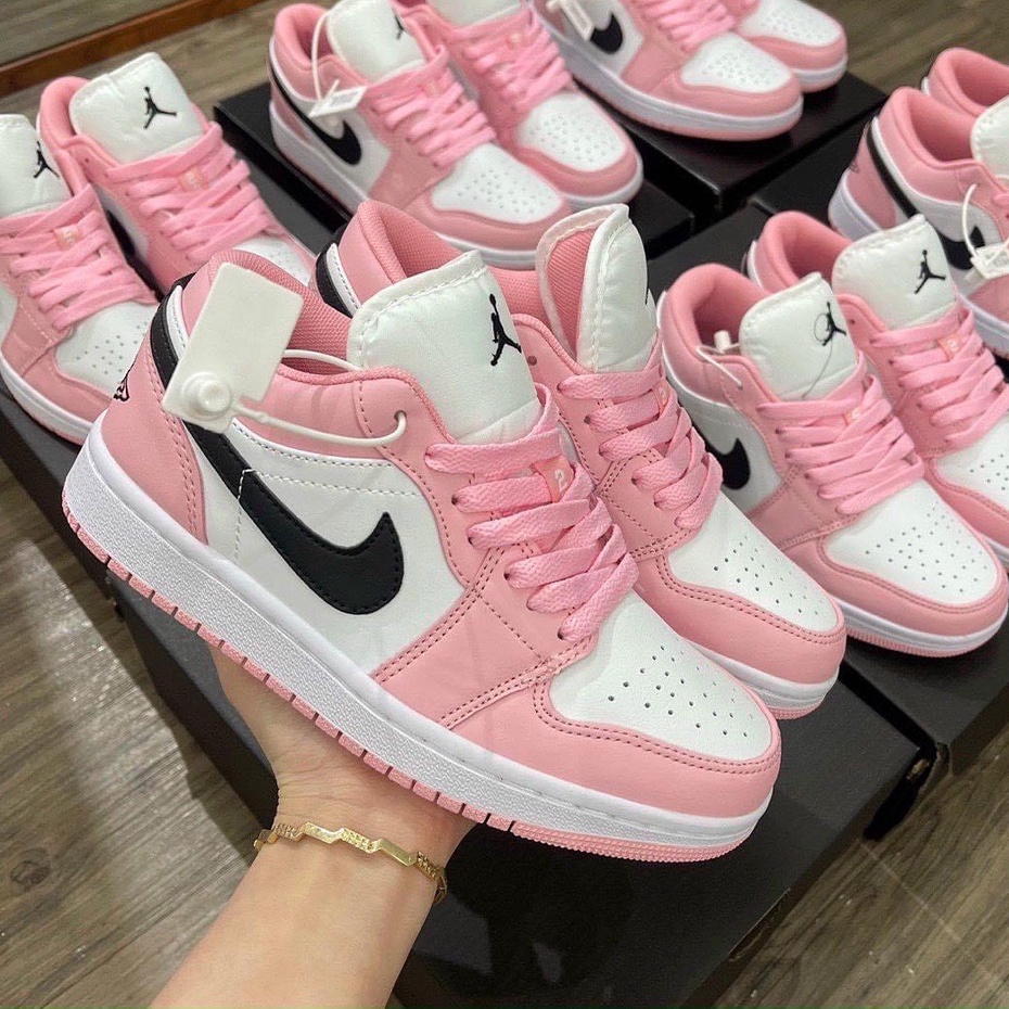 Giày thể thao nữ Jordan màu trắng cổ cao cổ thấp, giày sneaker nữ JD1 màu hồng đen cao cổ thấp cổ Pink high, low