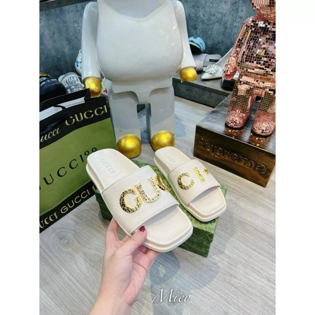 Dép nữ đế thấp quai ngang to chữ G vàng Nguyên hộp hãng cao cấp