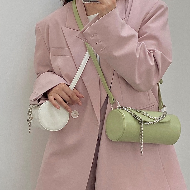 IELGY Túi Xách Đeo Chéo Hình Trụ Phối Dây Xích Phong Cách niche Ngọt Ngào Thời Trang Cho Nữ