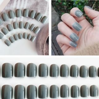 Bộ 24 móng tay giả màu xám kèm keo