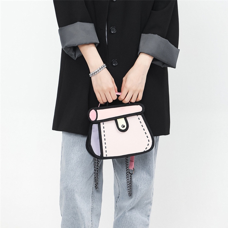 Túi Đeo Chéo Vai Bằng Vải Canvas Hai Chiều Họa Tiết Hoạt Hình Dành Cho Làm Việc