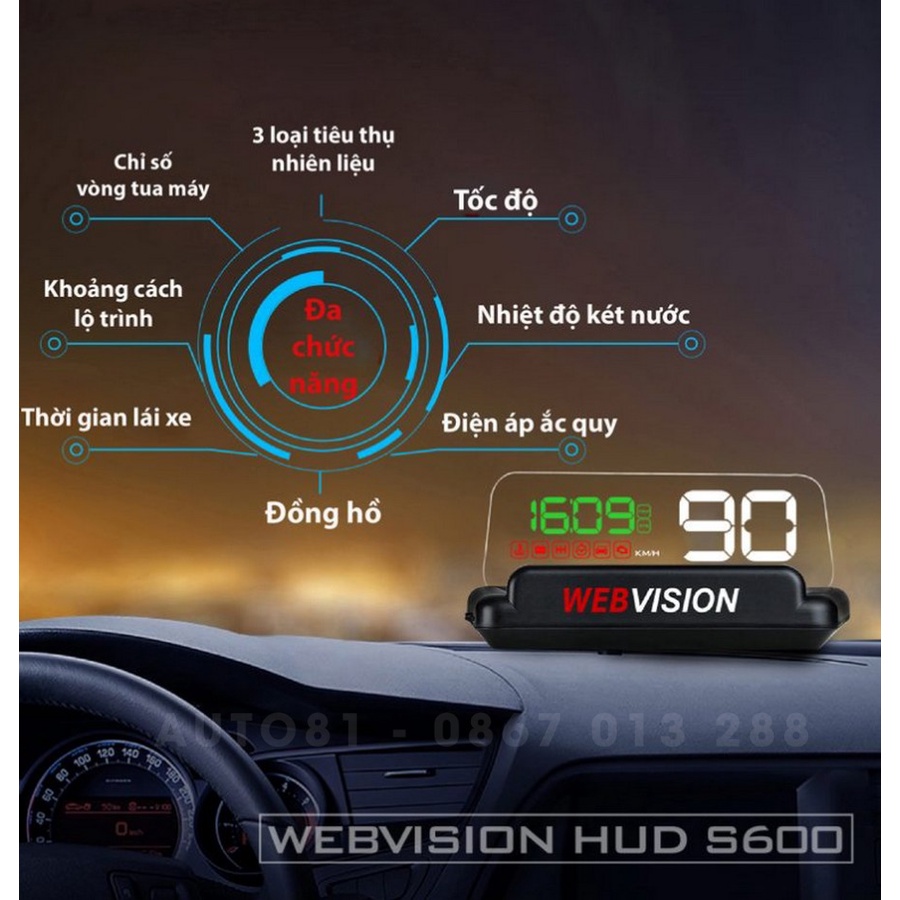 Màn hình Webvision HUD S600 - hiển thị thông tin trên kính lái