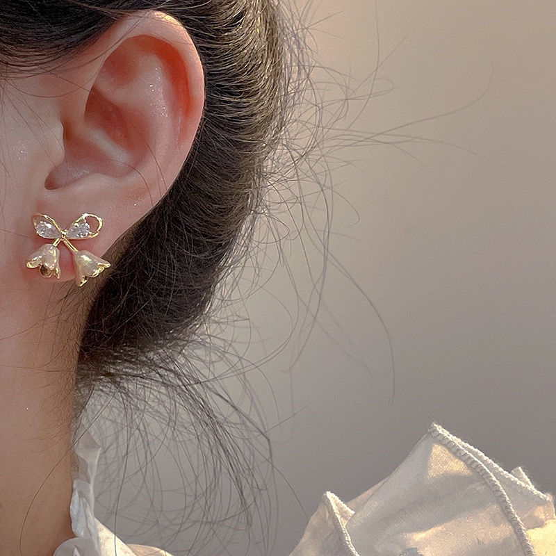 Bông Tai Mạ Bạc 925 Hình Chuông Hoa Lan Màu Sắc Hồng Phong Cách Hàn Quốc Dành Cho Nữ