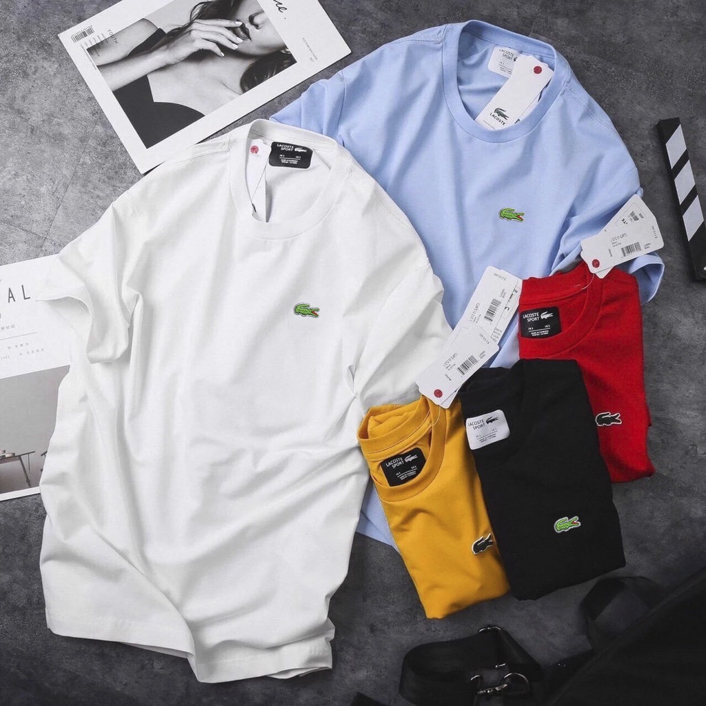 Áo thun in logo cá sấu (Form Âu) - Áo thun cổ tròn lacoste trơn in logo