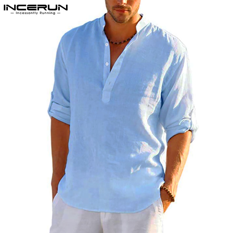 Áo sơ mi INCERUN tay 3/4 màu sắc thời trang cho nam