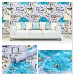 1 mét decal giấy dán tường cá heo hoa ly xanhh - khổ 45cm keo sẵn bóc dán