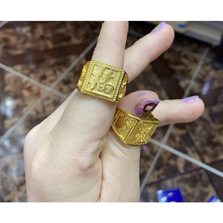 Nhẫn nam mặt vuông chạm chữ phúc xi vàng 24 cao cấp