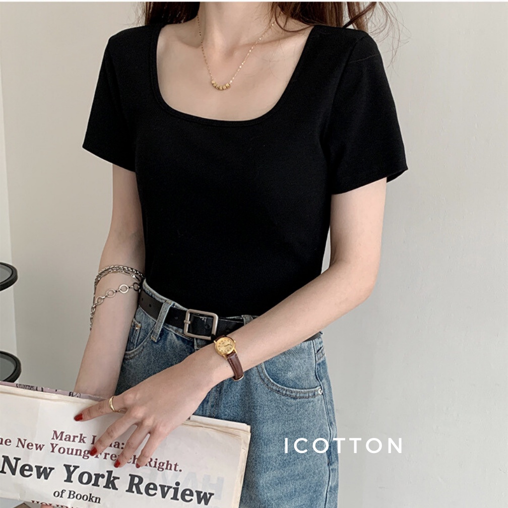 Áo cổ vuông nữ ❤️ICOTTON❤️ áo cổ viền phom ôm 100% cotton kiểu dáng trẻ trung