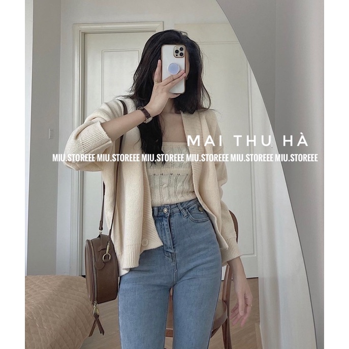 SET LEN THỪNG ÁO HAI DÂY KÈM ÁO KHOÁC LEN CARDIGAN SLTAHD