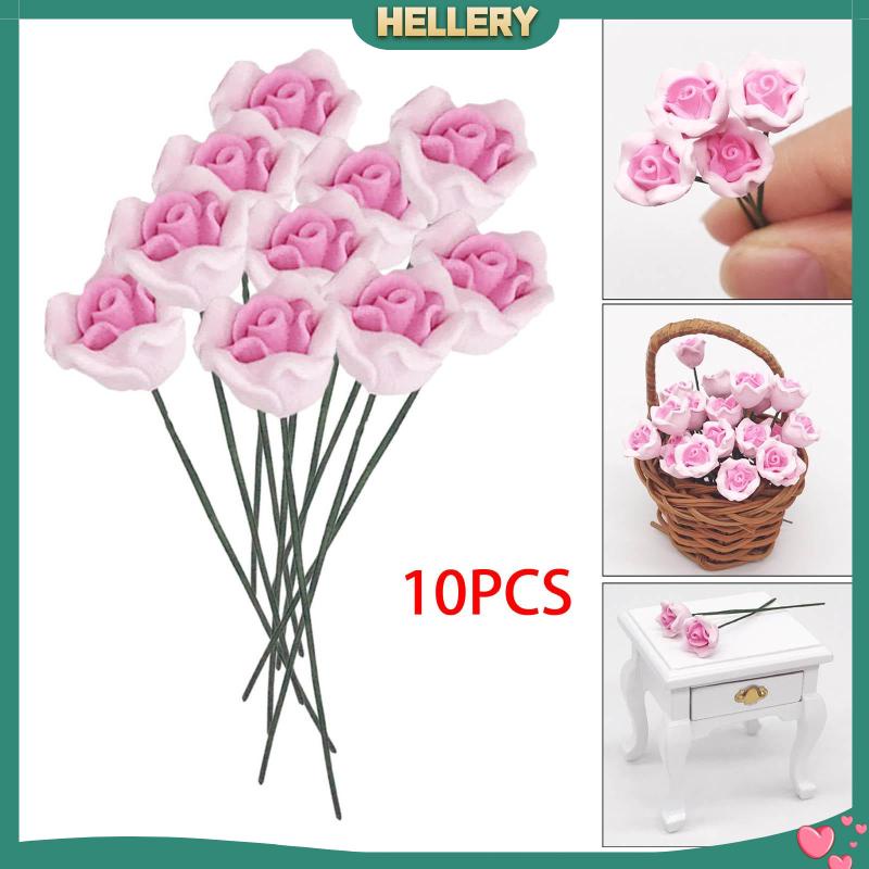 10 Bông Hoa Hồng Giả Trang Trí Nhà Búp Bê Tỉ Lệ 1: 12