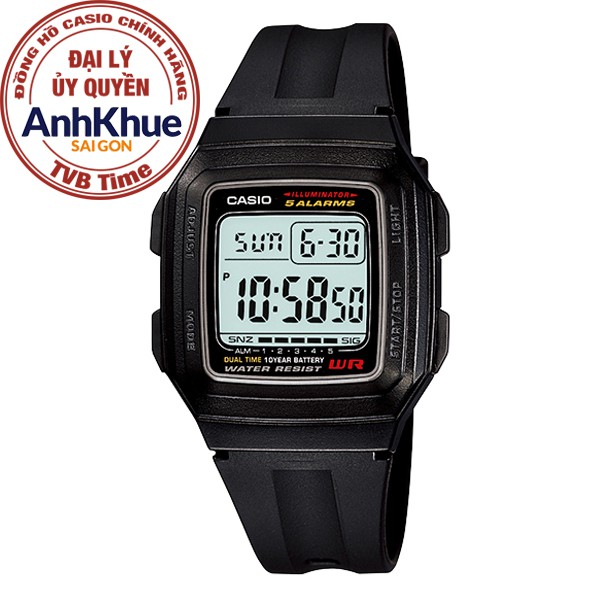 Đồng hồ nam dây nhựa Casio Standard chính hãng Anh Khuê F-201WA-1ADF