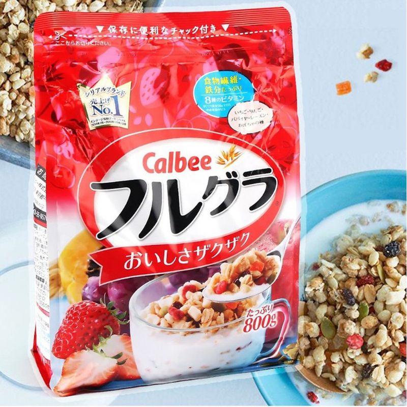 Ngũ cốc trái cây Calbee đỏ Nhật Bản túi 800gr