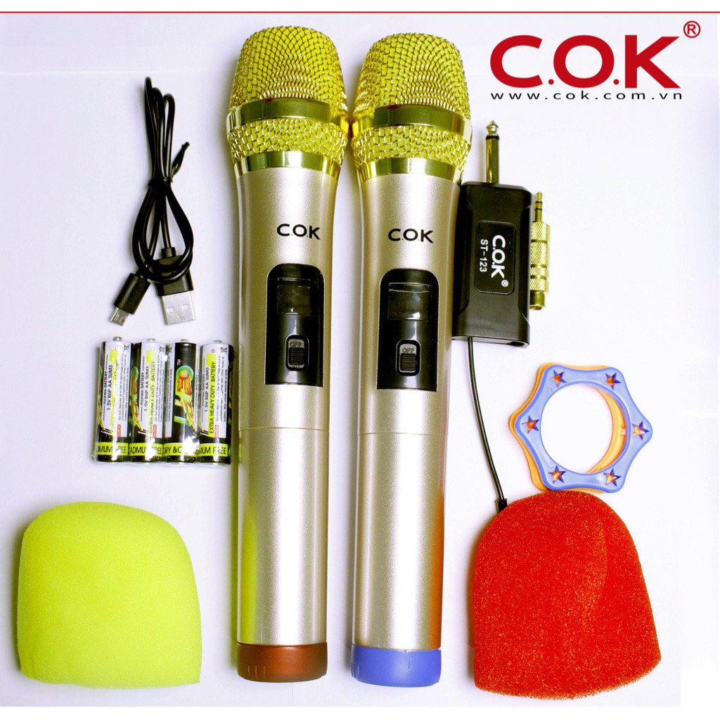 Bộ 2 micro Karaoke không dây đa năng - Micro karaoke cho loa kéo, dàn amply - Micro karaoke UHF COK