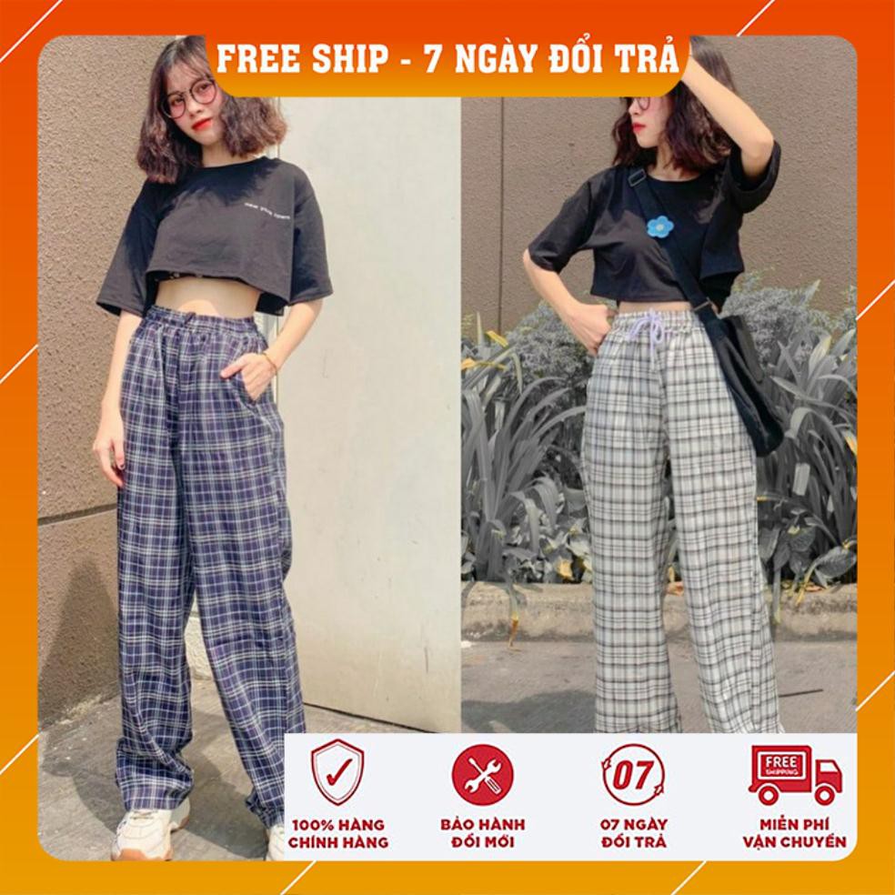 quần caro ống rộng nữ lưng cao nữ | BigBuy360 - bigbuy360.vn