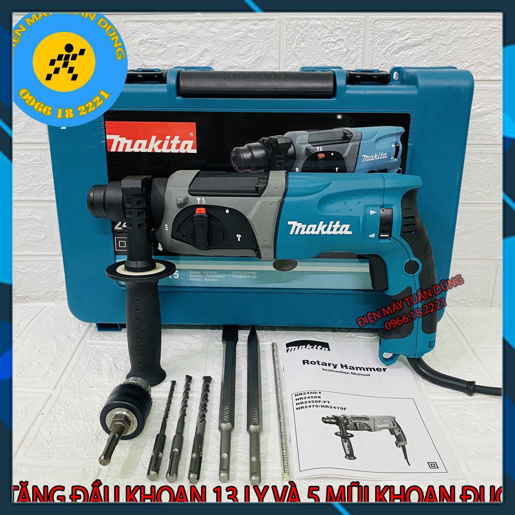 [Chính Hãng] Máy khoan đục bê tông Makita HR2470F, tặng 5 mũi và đầu khoan 13 ly [Ưu Đãi Khủng]