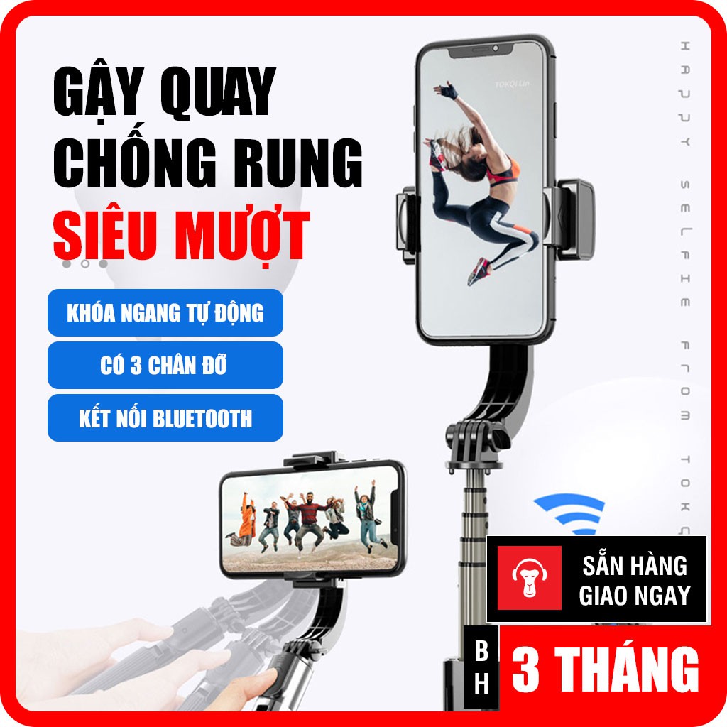 Gậy chống Rung Gimbal Stabilizer L08, Có 3 chân đỡ, Tặng kèm nút bấm BLT hàng cao cấp [PamuMart]