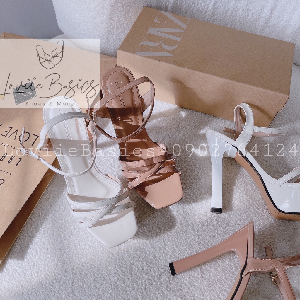 SANDAL CAO GÓT LOVIIE BASICS - GUỐC NỮ QUAI ĐAN CHÉO SI BÓNG - GIÀY THỜI TRANG ĐÚP 13 PHÂN G220822