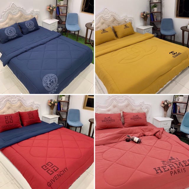 Bộ chăn ga cotton Đũi hàn quốc thêu thương hiệu
