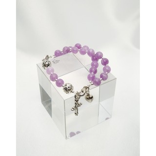 Vòng tay mân côi Amethyst mề đay St.Benedict