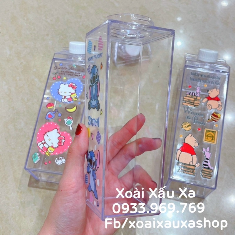 Bình nước nhựa hoạt hình Kitty, pooh, stitch