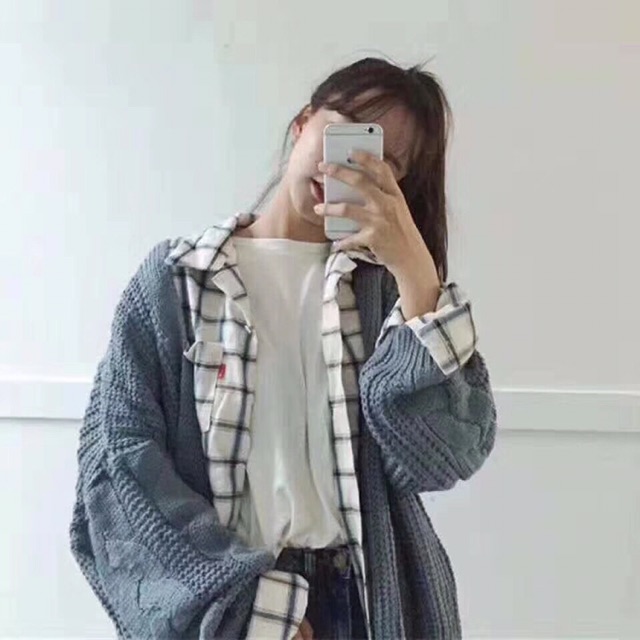 Áo len cardigan vặn thừng dáng rộng