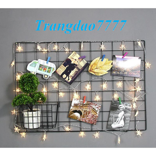 Combo Khung Hình Lưới Sắt + Đèn Led Xài Pin Dài 3M 20 Bóng Đèn Ngôi Sao Kẹp Hình Nghệ Thuật Trang Trí Decor
