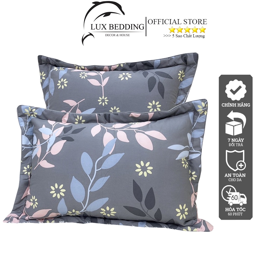 Vỏ gối cotton Hàn 100% trần bông cao cấp, áo gối nằm 45x65cm có khóa kéo || Cotton lạnh mẫu Hoa dây ghi - LuxBedding