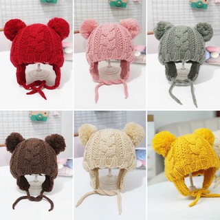 Mũ len gấu quả bông cho bé từ 6m đến 4 tuổi