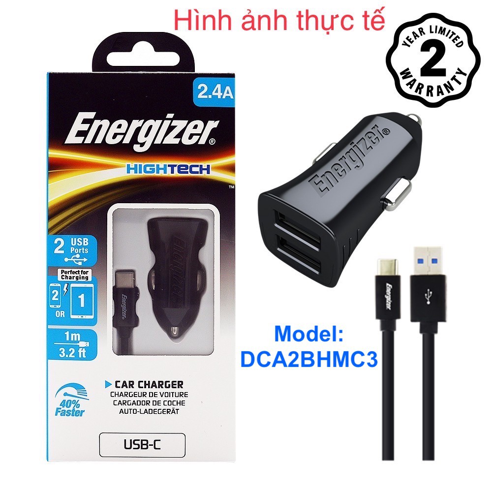 Tẩu Sạc ôtô Energizer DCA2BHMC3 24W - 02 cổng USB-A