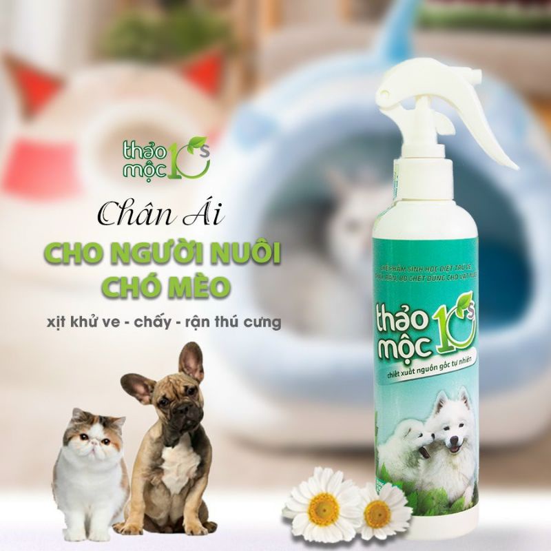 Thảo Mộc 10s - Xịt Trị Ve, Bọ, Rận, Kí sinh trùng, Khử trùng chó, mèo. Tặng dây đeo cổ cho thú cưng