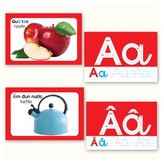 Sách - Thẻ Flash Card - Bé nhận biết ABC,123 - Thẻ in 2 Mặt, Kích Thước 10 x 15 cm - 44 Thẻ