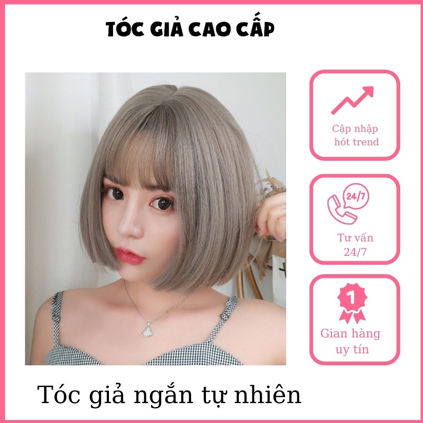 Tóc giả nguyên đầu ngắn tự nhiên, tặng lưới trùm tóc, mã d3003