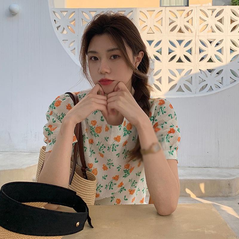Áo Sơ Mi Hoa Tay Phồng Cổ Tròn Trong Suốt Phong Cách Hàn Quốc Thời Trang Mùa Hè Cho Nữ