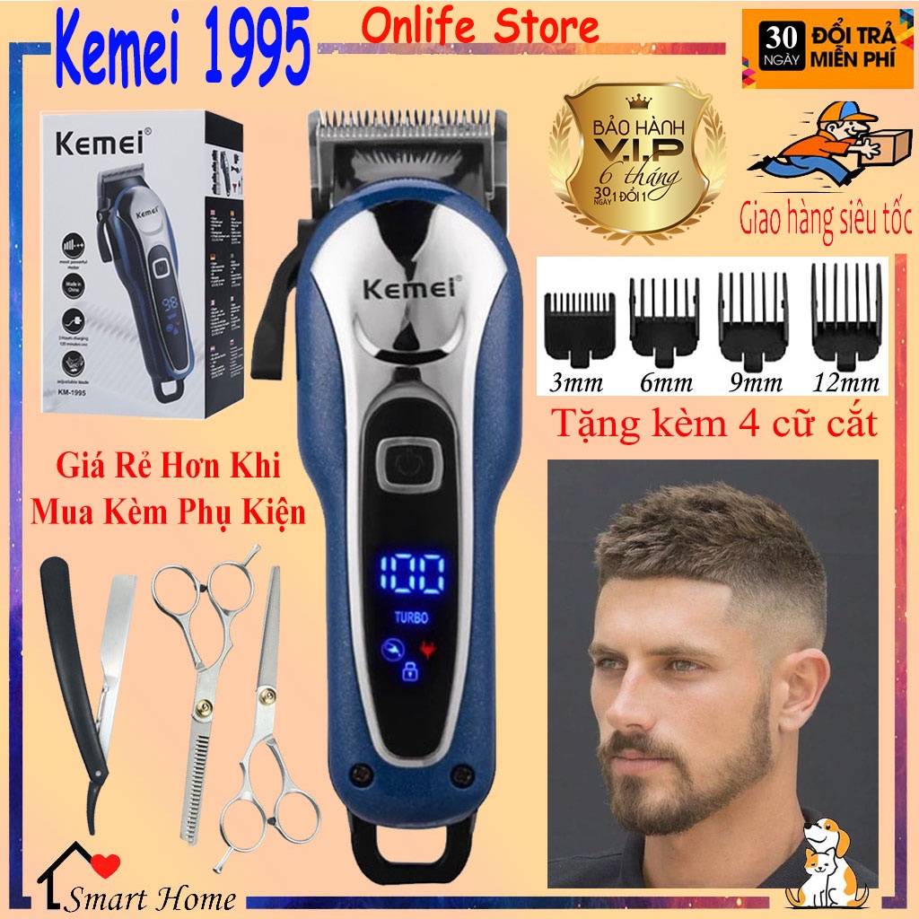 Tông đơ cắt tóc không dây chuyên nghiệp KEMEI-1995, Tông đơ loại tốt pin trâu - lưỡi cắt sắc bén, Cắt tóc gia đình