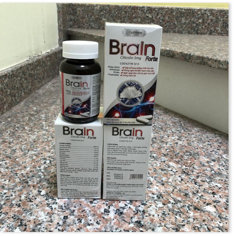 Brain Forte Giúp bổ sung dưỡng chất cho não, phòng ngừa tai biến, chóng mặt ù tai Lọ 30 viên