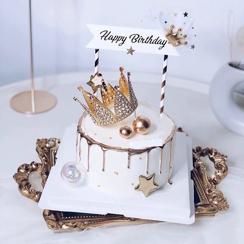 Vương miện vàng đồng nhựa đính hột 6 canh trang trí bánh kem HPBD M02