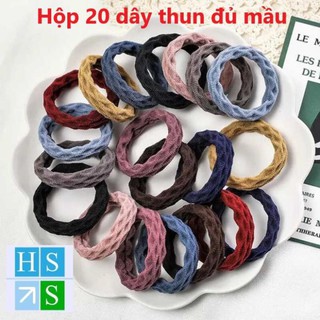 Hộp 20 dây cột tóc thời trang mix mầu, dây buộc tóc vải mềm co dãn tốt, kiểu sóng đơn giản trang nhã - NPP HS Shop