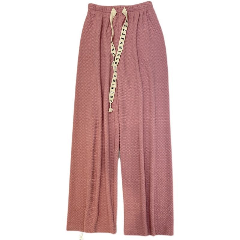 Quần Dài Lưng Cao Ống Rộng Phối Dây Rút In Chữ Thời Trang Xuân Hè Cho Nữ