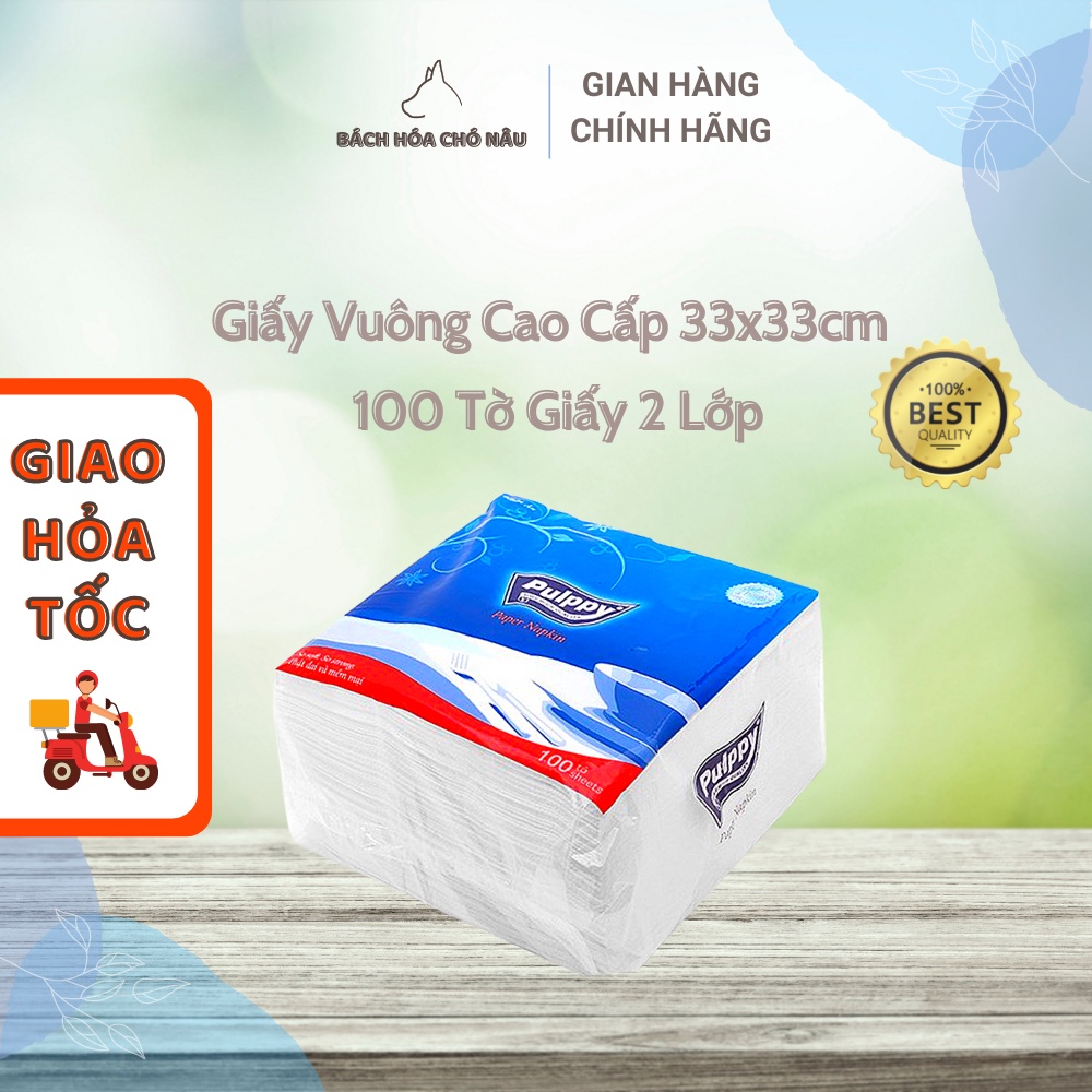 Giấy Ăn Vuông Pulppy Classic 100 Tờ/ Gói Giấy 2 Lớp 33x33cm Siêu Tiện Dụng [ Hàng Mới Chính Hãng]