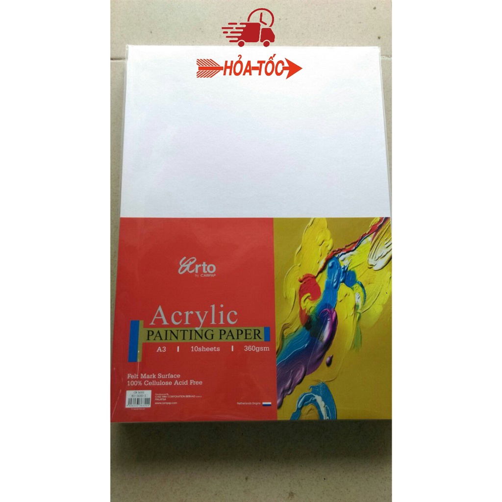 Xấp 10 tờ giấy vẽ màu Acrylic Painting paper CHEE WAH MALAYSIA khổ A3 ĐL 360gsm