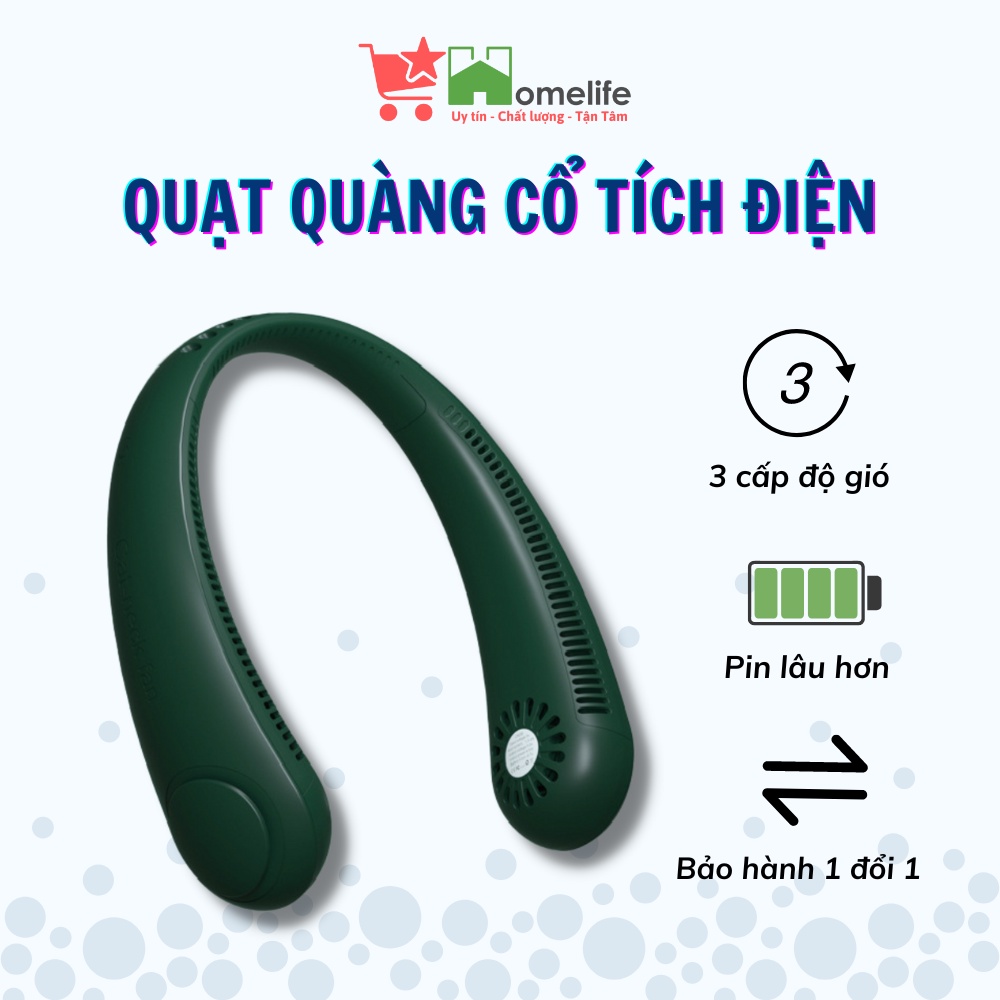 Quạt Đeo Cổ Tích Điện Không Cánh Mini Dung Lượng Pin 4000mAH, 3 Cấp Độ, Gió Đa Chiều Chạy Êm Bảo Hành 24 Tháng
